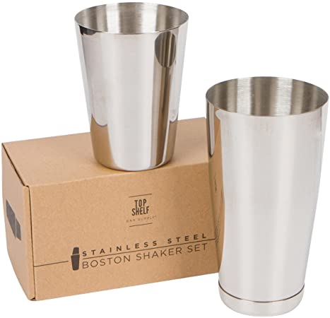 Stainless Steel Boston Shaker: 2-piece Set: 18oz Unweighted & 28oz Weighted Professional Bartender Cocktail Shaker by Top Shelf Bar Supply