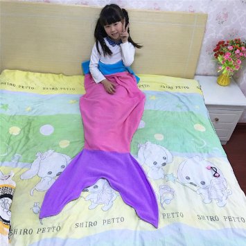 Ibestuff Luxury Mermaid Tail Blanket Soft Polar Fleece Children Sleeping Bags Gift for Kids(Pink)