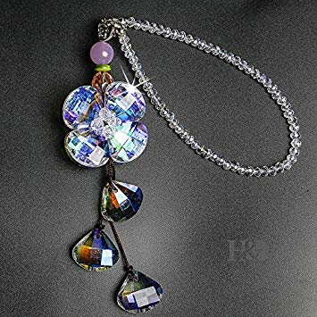 H&D Car Rearview Mirror Hanger Hanging Ornament,Crystal Suncatcher for Window (Flower)