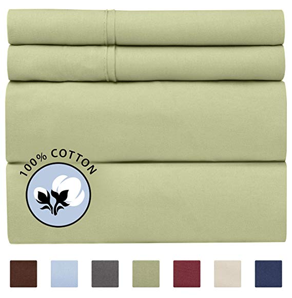 100% Cotton King Sheets Sage Green (4pc) Silky Smooth, Cooling 400 Thread Count Long Staple Combed Cotton King Sheet Set – 400TC High Thread Count King Sheets - King Bed Sheets All Cotton 100% Cotton