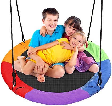 Odoland 40" Kids Waterproof Saucer Tree Swing, Large Chidren Round Platform Rope Swing, Outdoor Flying Saucer SwingSeat Great for Indoor, Backyard, Playground and Amusement Park