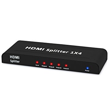 Neoteck 4 Way HDMI Splitter 1080P HD Hub Smart Splitter Box HDMI Splitter 1 in 4 out 3D Active Amplifier Switcher for HDTV PC Projector SKY Box PS3 PS4 Xbox STB