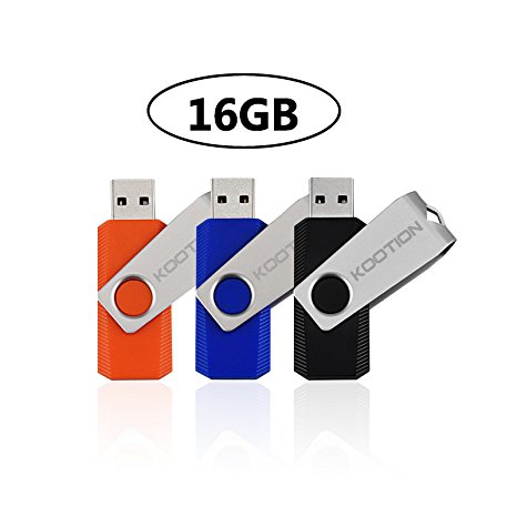 KOOTION 3PCS 16GB USB 2.0 Flash Drives Fold Storage Memory Stick Thumb Drives Pen Disk ( 3 Colors: Black, Blue, Orange)