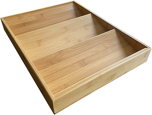 Large Bamboo Spice Rack in-Drawer Kitchen Cabinet Spice Tray Holder, Drawer Bottle Storage/Organizer Insert 3-Tier
