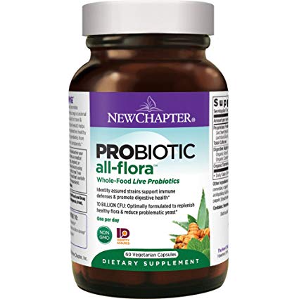 New Chapter Probiotic All-Flora, The Most Advanced Probiotic Formula with Prebiotics + Postbiotics for Women and Men + 100% Vegan + Dairy Free + Non-GMO + Shelf Table – 60 ct