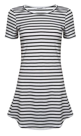 FUNOC® Women Summer Beach Dress Party Short Sleeve Stripe Blouse Mini Sundress