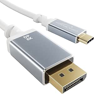 KabelDirekt – 8K USB C auf DisplayPort 1.4 Adapter Kabel mit bruchfesten Vollmetall-Steckern – 2 m (überträgt 8K/60Hz vom Laptop/Smartphone auf Bildschirme – DP 1.4, USB 3.1, Thunderbolt 3, Weiß)