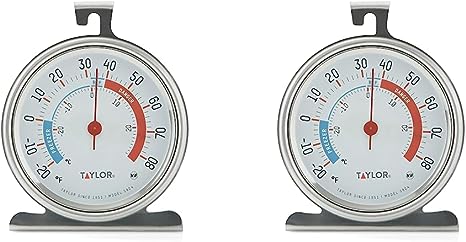 Taylor 5924 Large Dial Kitchen Refrigerator and Freezer Kitchen Thermometer, 3 Inch Dial,Silver (Pack of 2)