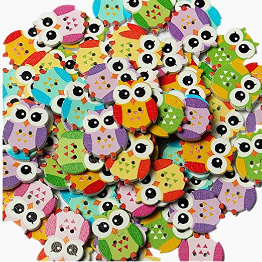 KINGSO 100Pcs Lovely Owl Animal Wooden Button Sewing Scrapbooking DIY Craft 2 Holes Mixed Color by King So