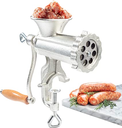 Meat Grinder with Tabletop Clamp- Cast Iron Meat Mincer and Sausage Maker Includes 3 Cutting Disks