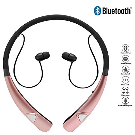 Bluetooth Neckband Earbuds, Wireless Headphones Stereo Headset Hand-free Sports In-ear Noise Cancelling Earphones with Mic for iPhone 8,7,6 and Other Bluetooth Devices by Arctic Hunter (Rose)
