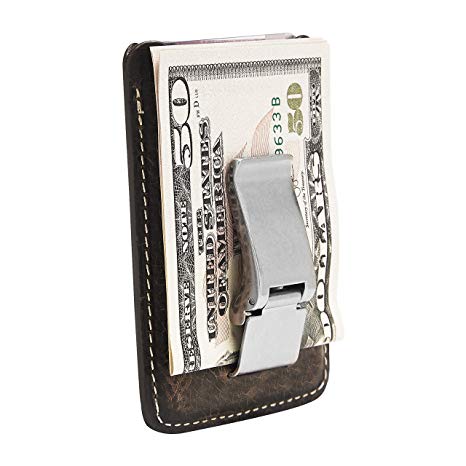 HOJ Co. WYATT Money Clip Wallet-Front Pocket Wallet-Full Grain Leather-Metal Money Clip Wallet-Slim Wallet