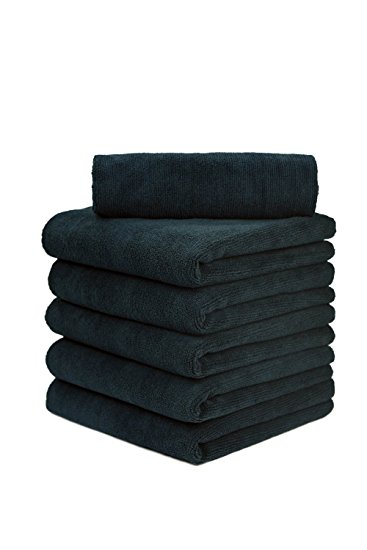 CarCarez 380GMS Black Car Wash Drying Microfiber Towels, 16 Inch x 16 Inch, Pack of 6