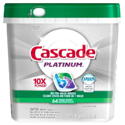 Cascade Platinum ActionPacs Dishwasher Detergent Fresh Scent 64 Count