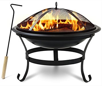 Sorbus Fire Pit Bowl 30", Includes Mesh Cover, Log Grate, Curved Legs, and Poker Tool, Great BBQ Grill for Outdoor Patio, Backyard, Camping, Picnic, Bonfire, etc (Black Fire Pit Bowl 30”)