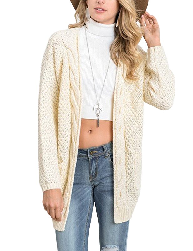 Xiakolaka Women's Long Sleeve Chunky Sweater Open Front Cable Knit Cardigans