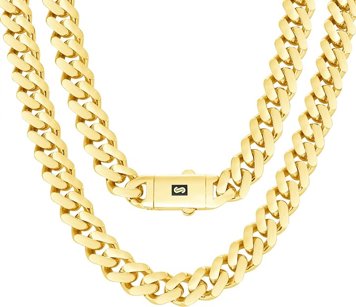 Nuragold 10k Yellow Gold 11mm Royal Monaco Miami Cuban Link Chain Necklace, Mens Jewelry Fancy Box Clasp 18" 20" 22" 24" 26" 28" 30"