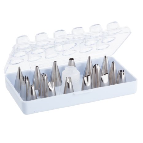 17-Piece Cake Decorating & Icing Tips. Kit Includes 16 Stainless Steel Tips, Coupler & Handy Storage Case. Piping Tip Set by Woodsom.