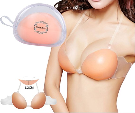 Women's Backless Strapless Silicone Push-Up Cherioll Bra with Adhesive Wing