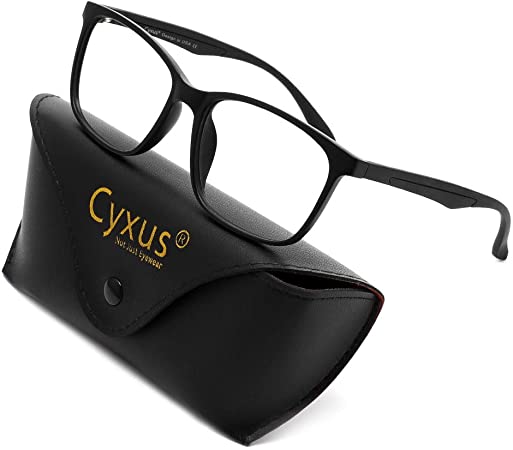 Cyxus Blue Light Blocking Computer Glasses for Anti Eye Strain UV 400 Transparent Lens Black Lightweight TR90 Frame Eyeglasses Unisex (Men/Women) (8083T01，Black)