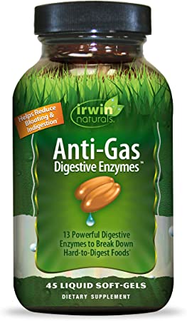 Irwin Naturals Anti-Gas Daily Digestive Enzymes - Powerful Botanical Blend Reduces Gas, Bloating, Indigestion with Bromelain & Papain - 45 Liquid Softgels