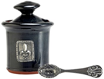 Crosby & Taylor Fleur de Lys Stoneware Salt Pot, Petite, Blackberry Glaze