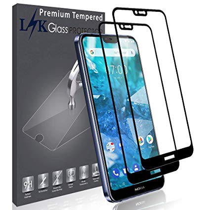 L K 2 Pack Screen Protector for Nokia 7.1, Tempered Glass Nokia 7.1 [9H Hardness] [Bubble Free] [Case Friendly] [Scratch Resistance] [Lifetime Replacement Warranty] Screen Protective Film - Black