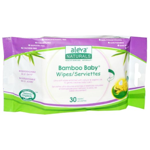 Aleva Naturals Bamboo Baby Travel Wipes - Unscented - 30 ct