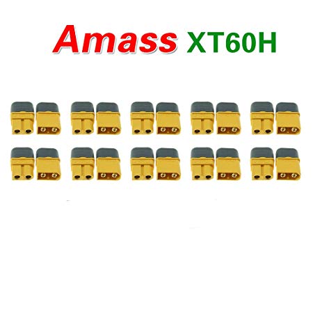 Amass 10 Pair XT60H Bullet Connector Plug Upgrated of XT60 Sheath Female & Male Gold Plated For RC Parts