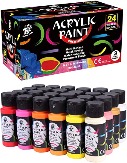 TBC The Best Crafts Premium Acrylic Paint Set,24 Bright Colors(59ml,2oz.),Large Craft Acrylic Paint for Beginners and Artist
