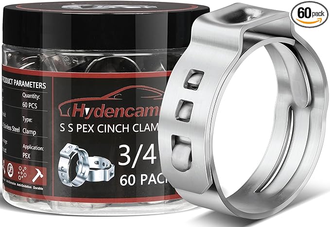 60 Pack 3/4 Inch PEX Crimp Rings, Premium 304 Stainless Steel Pex Clamps, Pex Cinch Clamp Rings with Storage Case for PEX Tubing Pipe Fitting Connections By Hydencamm(3/4"x60)