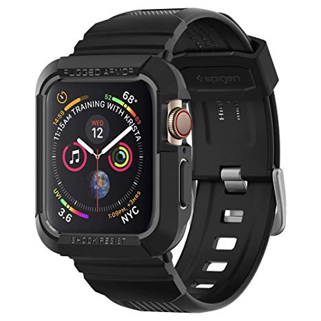 Spigen, Apple Watch Series 4 (44mm) Case with Strap [Rugged Armor Pro] Unibody [Black] Shock Absorption All-in-One Case with Band Scratch Resistant Cover (062CS25324)