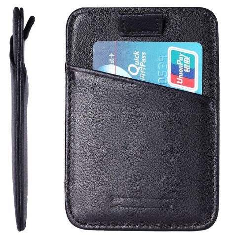 RFID Blocking Premium Top Grain Leather Slim Card Holder - Thin Minimalist Front Pocket Wallet with Pull Tab Design for Easy Access