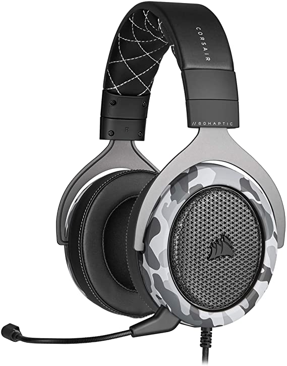 Corsair HS60 Haptic Stereo Gaming Headset with Haptic Bass, Memory Foam Earcups, Removable Microphone, Windows Sonic Compatible, Discord-Certified for PC - Arctic Camo