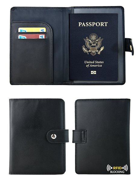RFID Blocking Leather Passport Holder Wallet Cover Case Wing Pocket