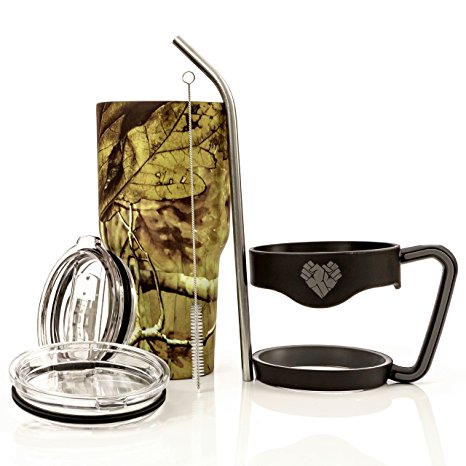 HD Special Edition Kanati Camo 30 Oz Stainless Steel Vacuum Insulated 7-Piece Tumbler Set (Includes Double Wall Mug, Handle, Tab Lid, Sliding Lid, Standard Lid, Angled Straw and Pipe Brush)
