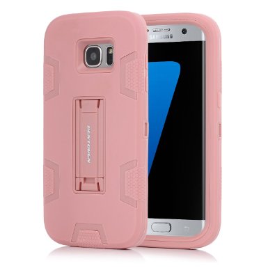 Galaxy S7 Edge Case,S7 Edge Case,BENTOBEN Protective 3 Piece Style Hybrid Heavy Duty Rugged Soft Silicone Protective Case Shockproof Kickstand Cover For Samsung Galaxy S7 Edge Rose Gold