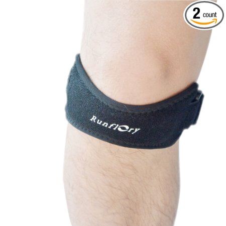 Runflory Patella Knee Strap Support Brace, [2 Pack] Adjustable Jumper's Knee Strap, Patellar Tendon Knee Support Band Gel Pad for Knee Pain Relief, Running, Soccer, Volleyball & Squats