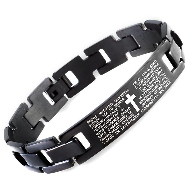 Jstyle Jewelry Men's Stainless Steel Black Link Bible Prayer Bracelet
