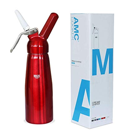 AMC Professional Whipped Cream Dispenser with 3 Nozzles and Bonus Dispenser Cleaning Brush Whipped-Cream-Dispenser-Whipper-Canister/Use with N2O cream chargers (not included) (Scarlet red)