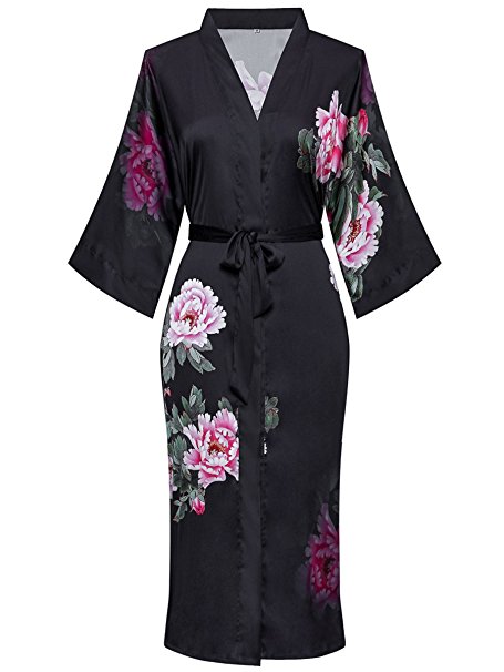 expressbuynow Long Kimono Robes For Women - Watercolor Floral