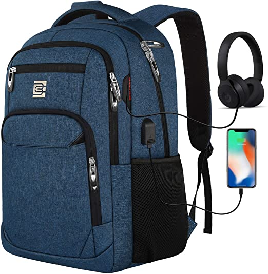 Travel Laptop Backpack with USB Charging and Headphone Port,Anti-Theft Business Laptop Backpack with Breathable Padded Shoulder Strap,Water Resistant 15.6'' Computer Rucksack for School/Work/Travel