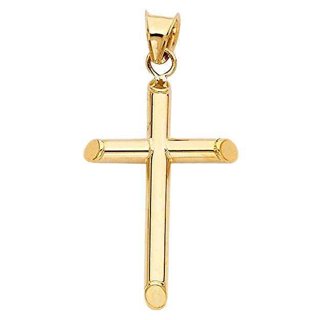 14k Yellow Gold Religious Classic Cross Charm Pendant - 5 Different Size Available