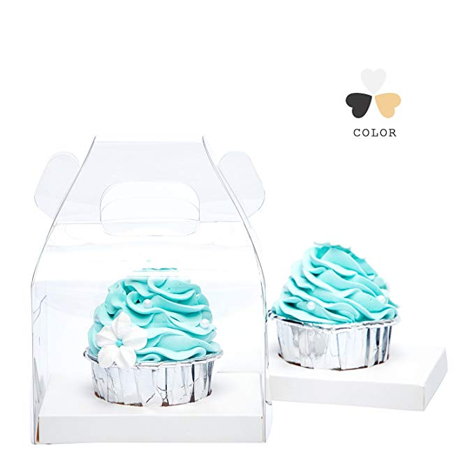 Yotruth Bakery Clear Single Cupcake Boxes With Handle and White Insert 5 Pack for Dessert Box and Treat Box