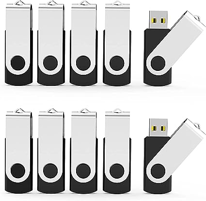 Aiibe 10 Pack 64GB USB Flash Drive Flash Drives USB Stick Bulk Swivel Design Zip Drive 64gb USB 2.0 Memory Stick USB Drive (Black,10pcs)