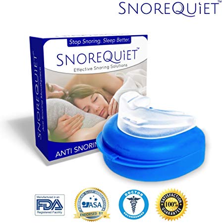Anti Snoring Mouthpiece Custom Guard Sleep Aid Apnea Stopper Solution by SnoreQuiet - Pure Pro Nighttime Mute Sleep Relief Mouthguard & Bruxism Anti Snore Device Night Guard (2018) (1 Device)