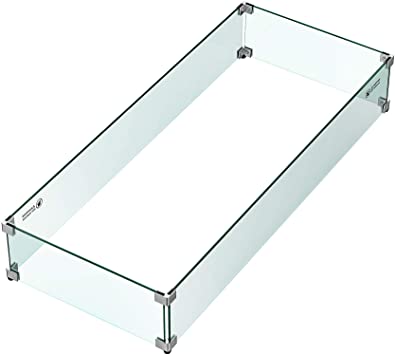 Skyflame 42" X 18" Rectangular Fire Pit Glass Wind Guard Replacement for Outdoor