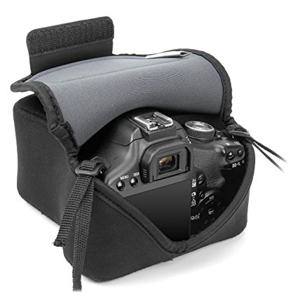 DSLR Camera Case / SLR Camera Sleeve (Black) with Neoprene Protection, Holster Belt Loop and Accessory Storage by USA Gear - Works With Canon , Nikon , Sony , Olympus , Pentax and Many More