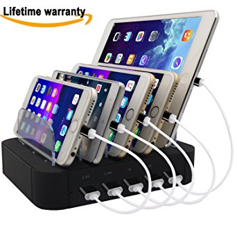 USB Charging Station,5-Port USB Charging Station Docks Desktop Charging Stand Organizer for Android/iPhone/iPad/Cell Phones and Tablets