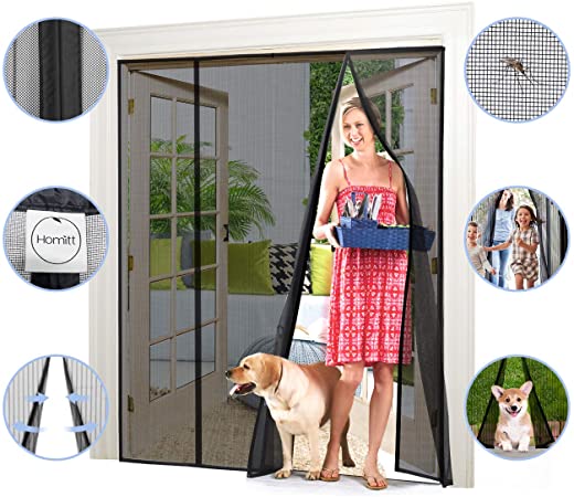 Magnetic Screen Door with Durable Fiberglass Mesh Curtain and Full Frame Hook & Loop Fits Sliding Doors Size up to 72"x80" Max- Black
